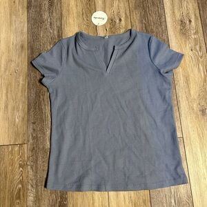 Women’s Caracilia Waffle Knit V Neck Blue Short Sleeve Tee